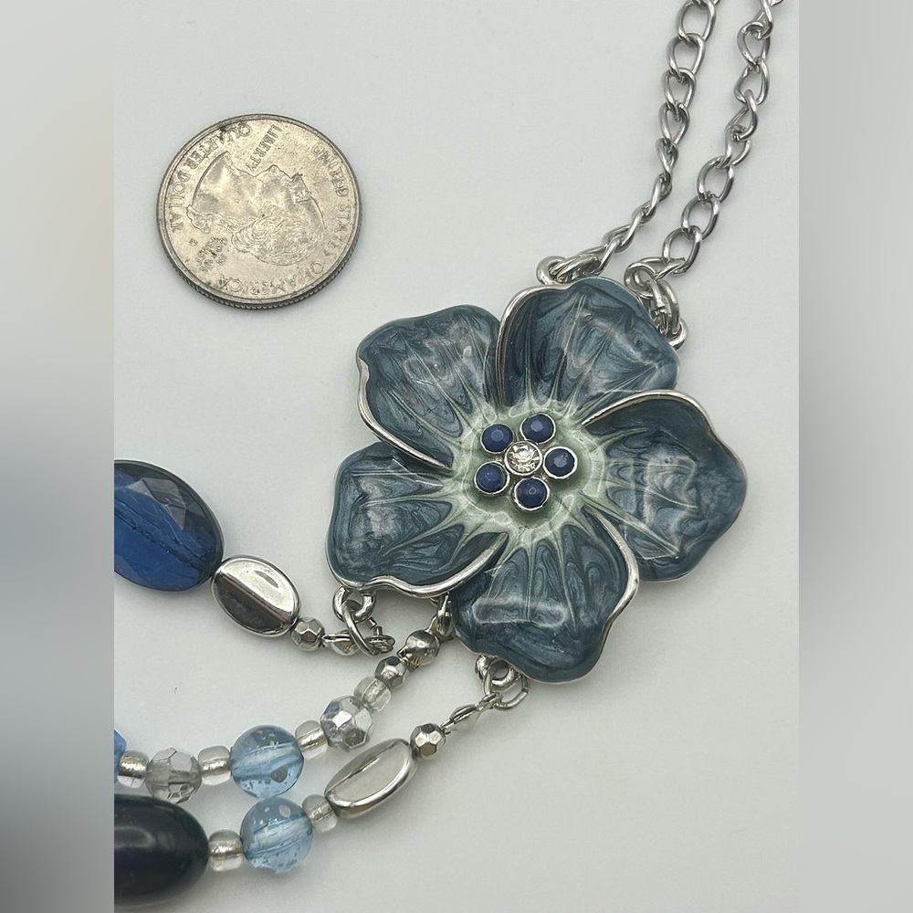 New York & Company Multistrand Beaded Blue Enamel Flower Necklace - Picture 11 of 12